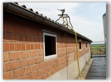 Dachkuehlung per Sprenkleranlage - Aussenansicht des Stallgebaeudes